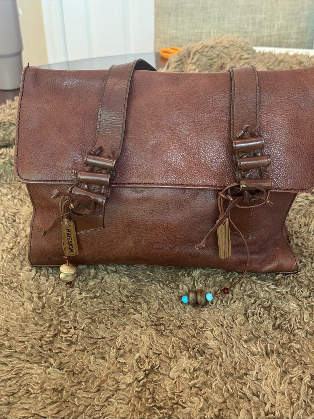 Vintage HIDESIGN Brown Leather Boho Satchel Messenger Bag GUC